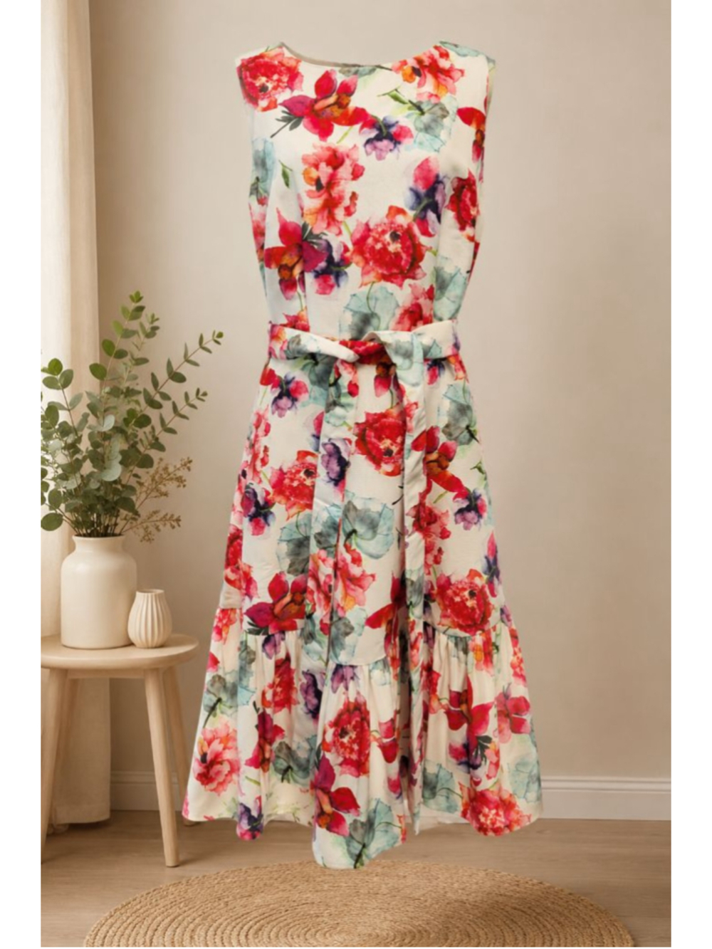 New York & Company Floral Belted Midi Dress NWT Large